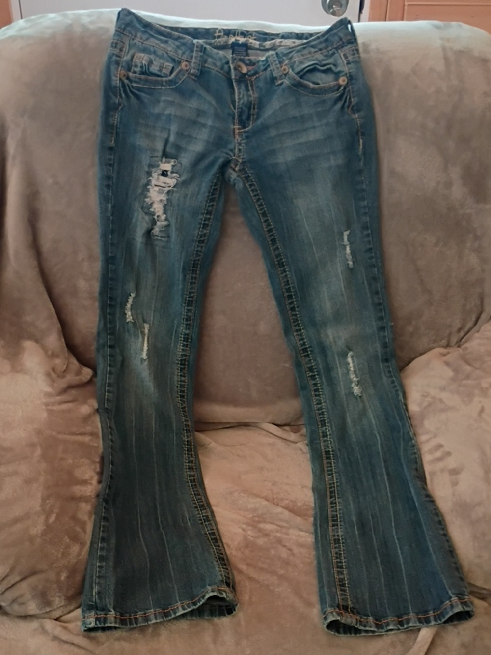 Amethyst Jeans Distressed Blue Flare Jeans